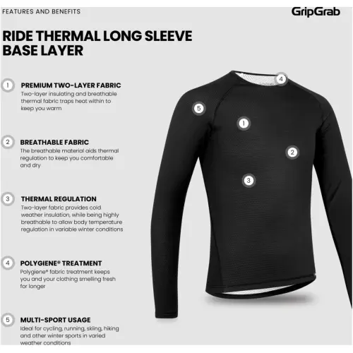 GripGrab Ride Thermal Long Sleeve Base Layer Black